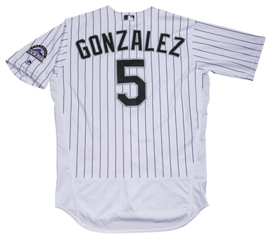 2017 Carlos Gonzalez Game Used Colorado Rockies Home Jersey Authenticated To 5 Games & Photo Matched To Career Home Runs #206 & #208 (MLB Authenticated, Resolution Photomatching)